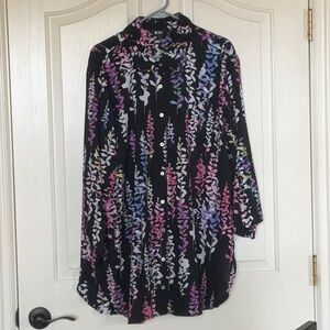 Slim Factor by Investments Black Multicolor Blouse